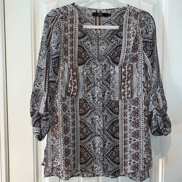 BKE Boutique boho hippie western blouse button down Roll tab sleeve size small - Picture 1 of 7
